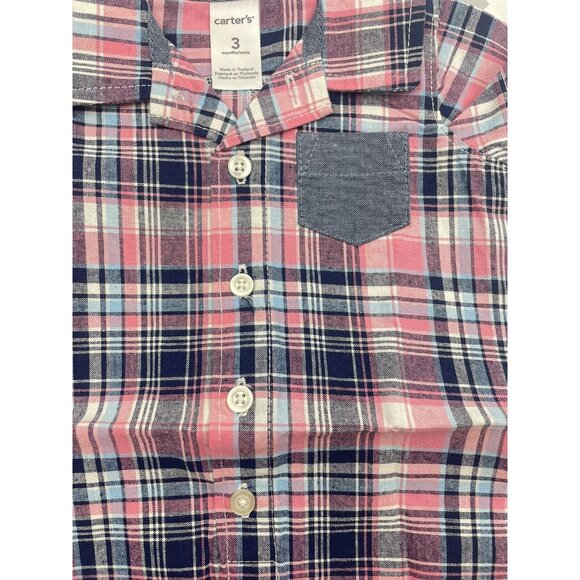 Carter's Baby Boy Blue Pink Plaid Collared Romper Size 3 Month - Picture 5 of 5